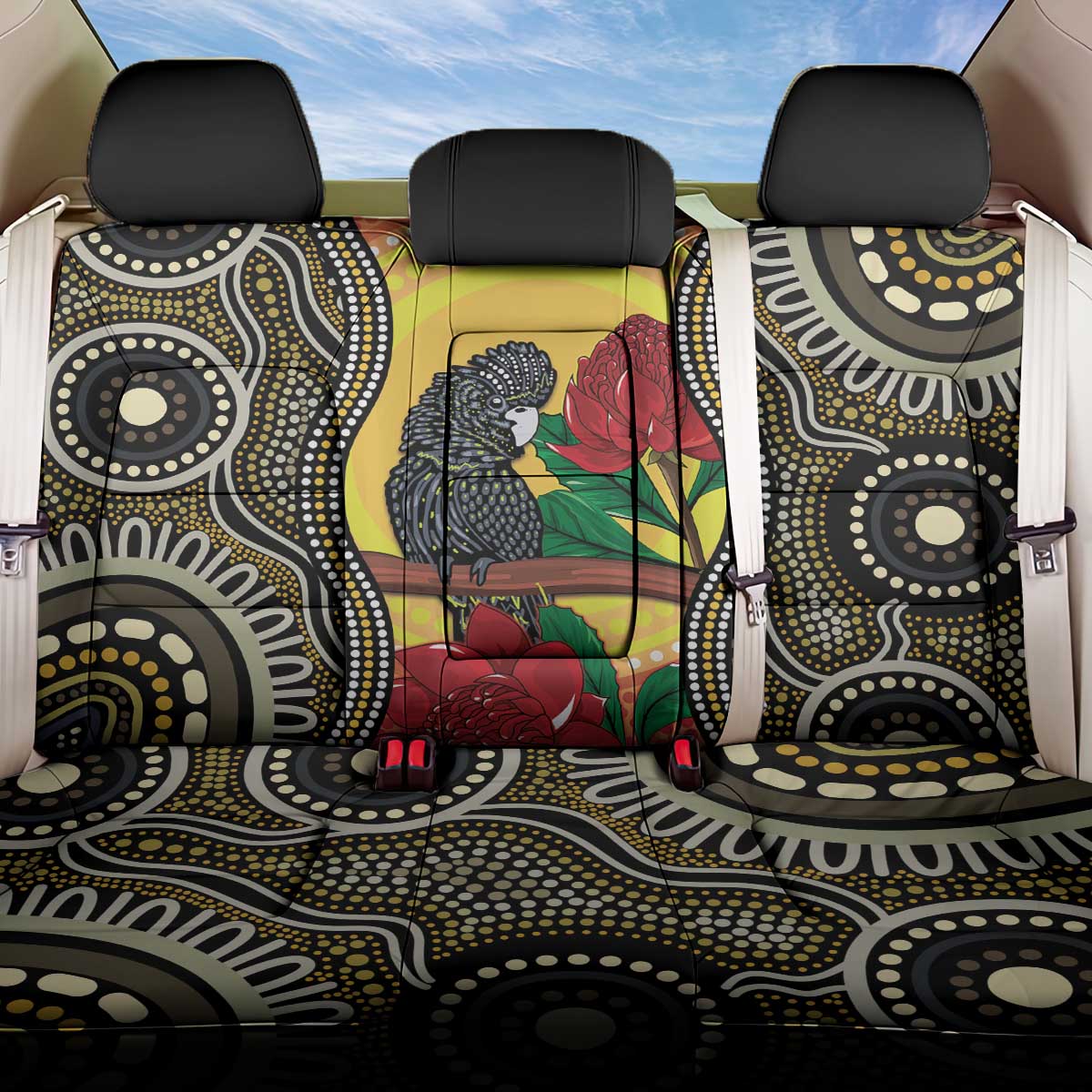 Waratah And Banksian Cockatoo Back Car Seat Cover Aboriginal Art