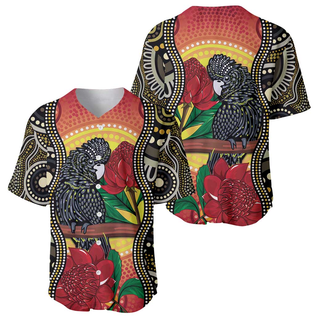 Waratah And Banksian Cockatoo Baseball Jersey Aboriginal Art
