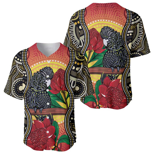 Waratah And Banksian Cockatoo Baseball Jersey Aboriginal Art