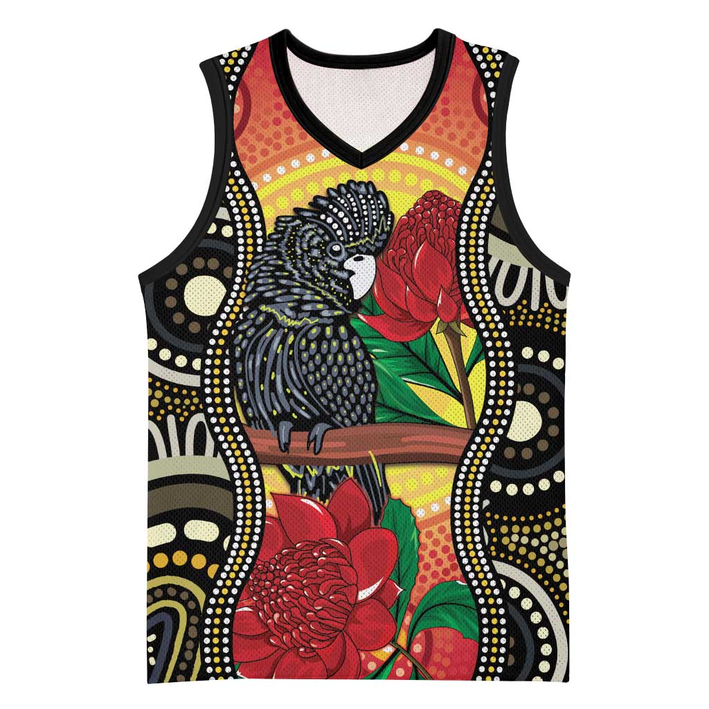 Waratah And Banksian Cockatoo Basketball Jersey Aboriginal Art - Aussie Hoodie