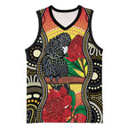 Waratah And Banksian Cockatoo Basketball Jersey Aboriginal Art - Aussie Hoodie