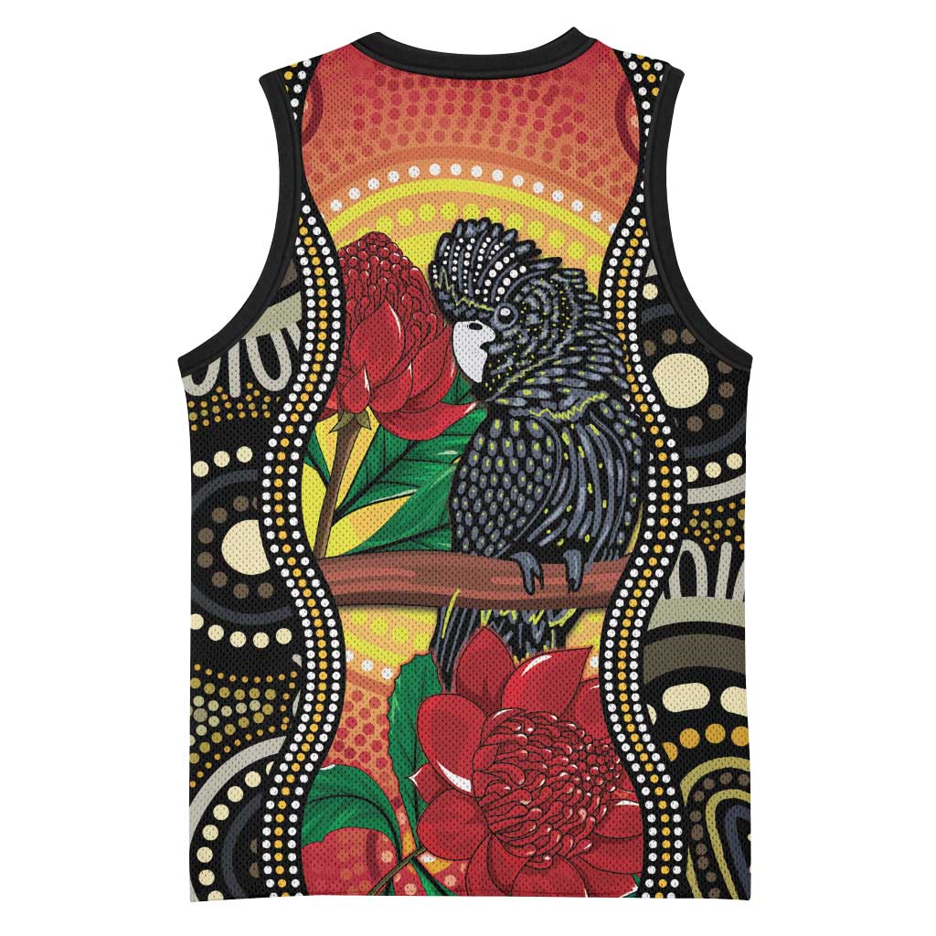 Waratah And Banksian Cockatoo Basketball Jersey Aboriginal Art - Aussie Hoodie