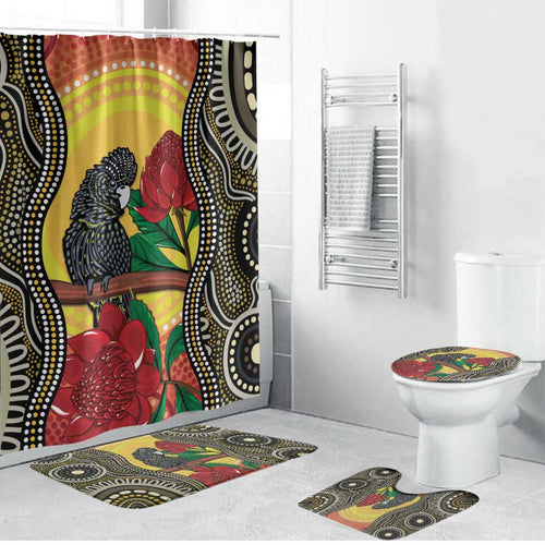 Waratah And Banksian Cockatoo Bathroom Set Aboriginal Art - Aussie Hoodie