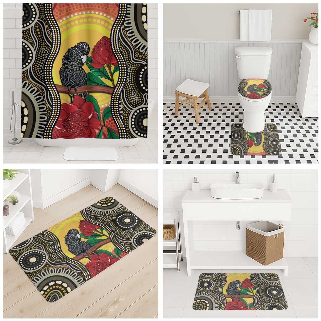 Waratah And Banksian Cockatoo Bathroom Set Aboriginal Art - Aussie Hoodie
