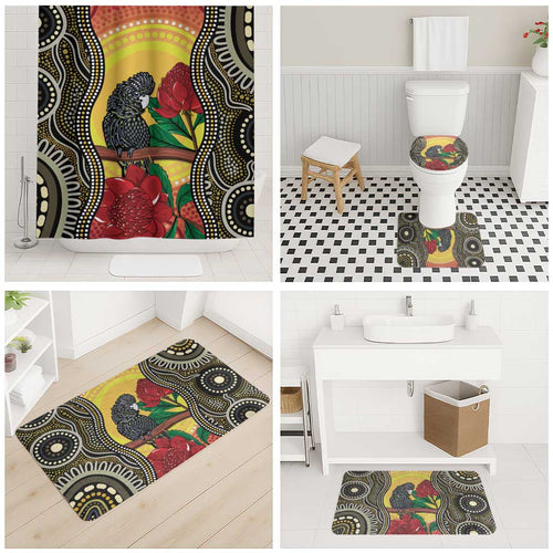 Waratah And Banksian Cockatoo Bathroom Set Aboriginal Art - Aussie Hoodie