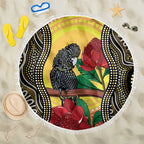 Waratah And Banksian Cockatoo Beach Blanket Aboriginal Art