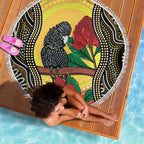 Waratah And Banksian Cockatoo Beach Blanket Aboriginal Art
