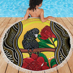 Waratah And Banksian Cockatoo Beach Blanket Aboriginal Art