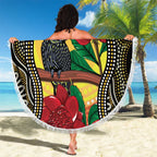 Waratah And Banksian Cockatoo Beach Blanket Aboriginal Art