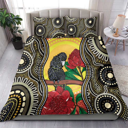 Waratah And Banksian Cockatoo Bedding Set Aboriginal Art