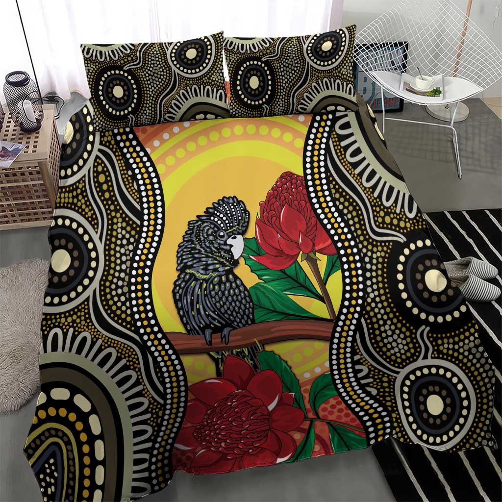 Waratah And Banksian Cockatoo Bedding Set Aboriginal Art