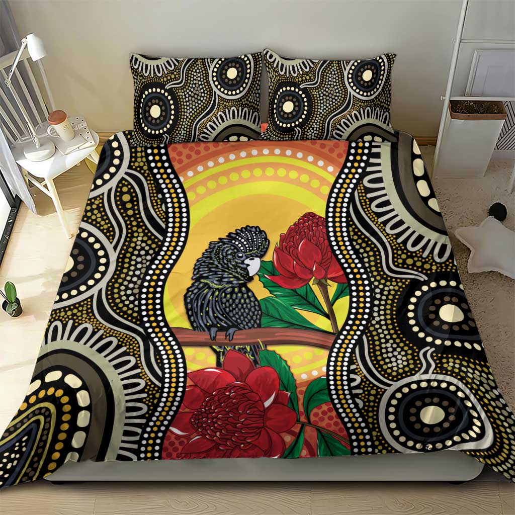 Waratah And Banksian Cockatoo Bedding Set Aboriginal Art