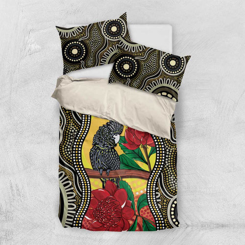 Waratah And Banksian Cockatoo Bedding Set Aboriginal Art