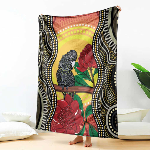 Waratah And Banksian Cockatoo Blanket Aboriginal Art
