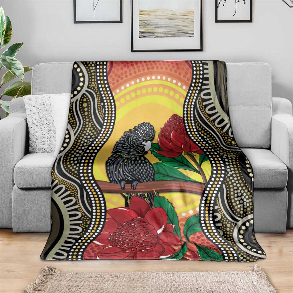 Waratah And Banksian Cockatoo Blanket Aboriginal Art