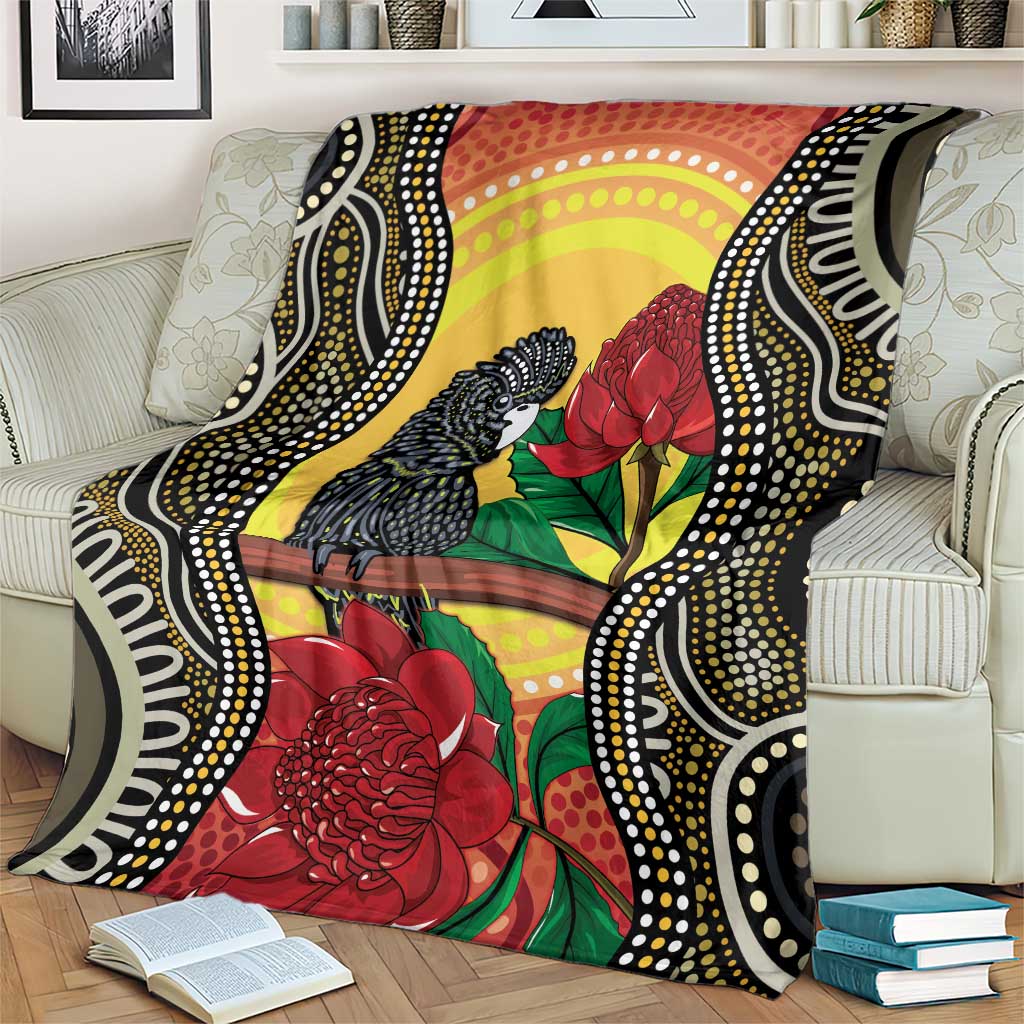 Waratah And Banksian Cockatoo Blanket Aboriginal Art