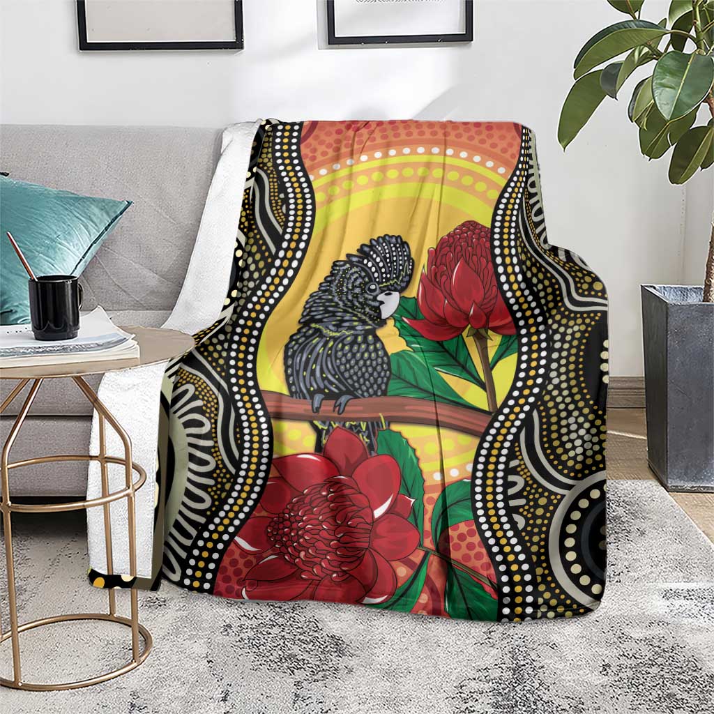 Waratah And Banksian Cockatoo Blanket Aboriginal Art