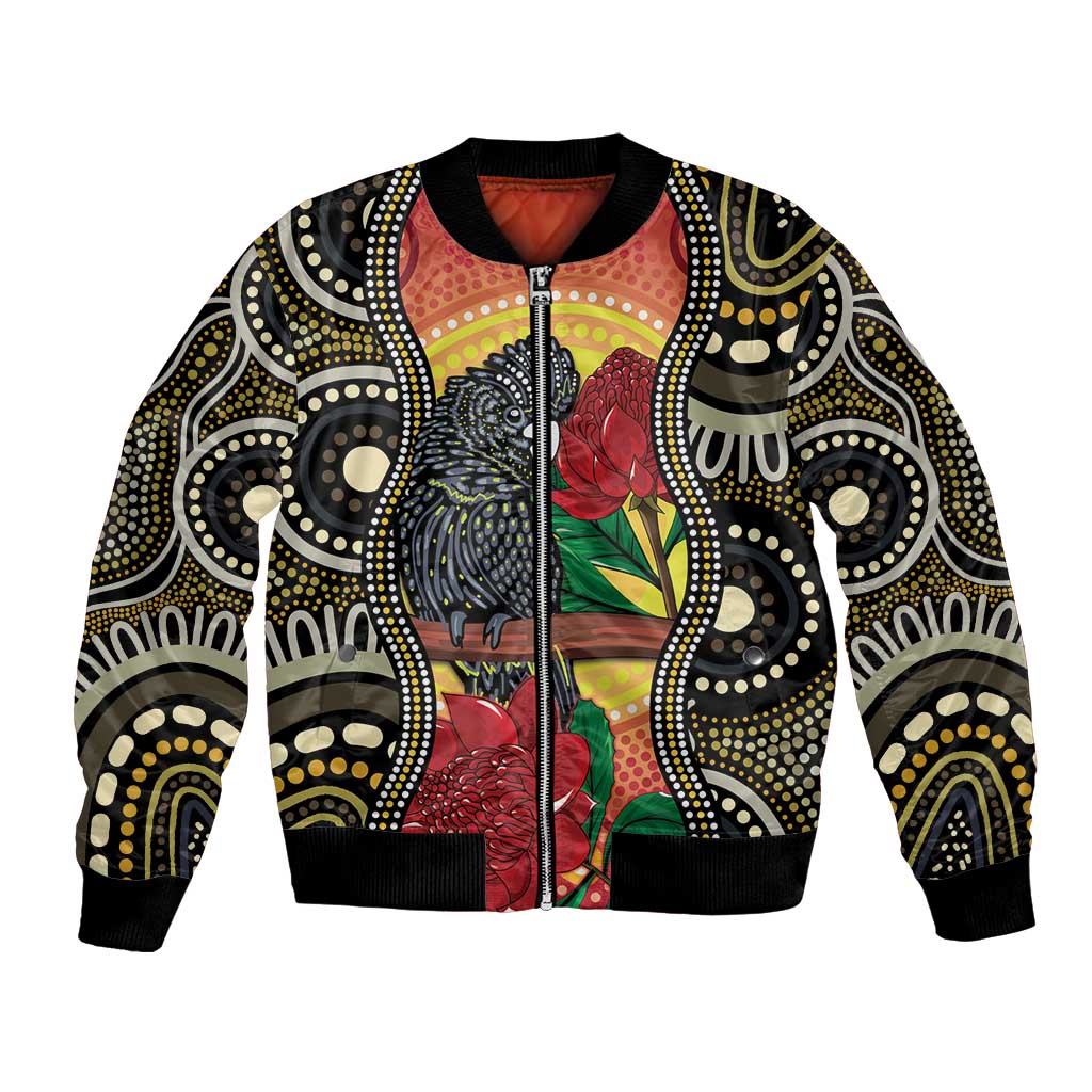 Waratah And Banksian Cockatoo Bomber Jacket Aboriginal Art