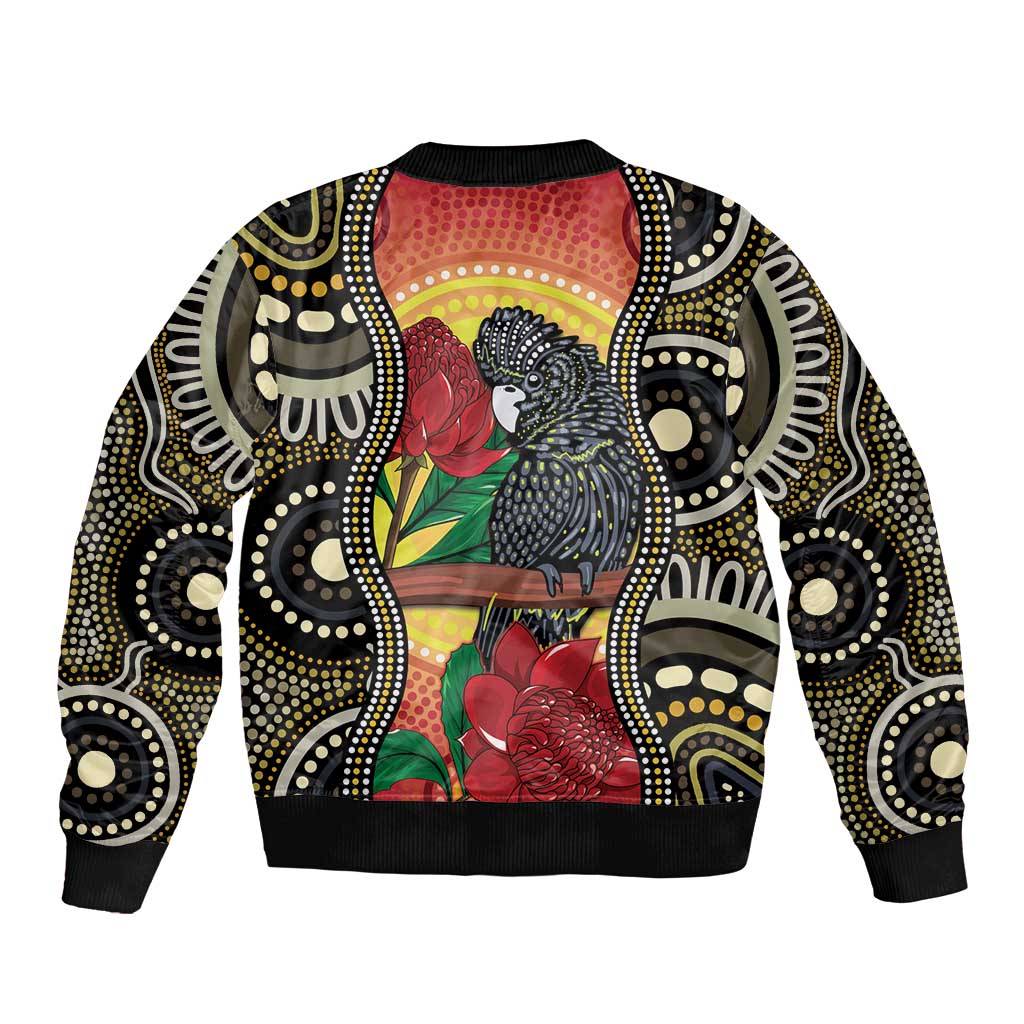 Waratah And Banksian Cockatoo Bomber Jacket Aboriginal Art