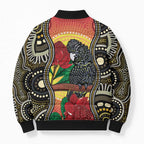 Waratah And Banksian Cockatoo Bomber Puffer Jacket Aboriginal Art - Aussie Hoodie