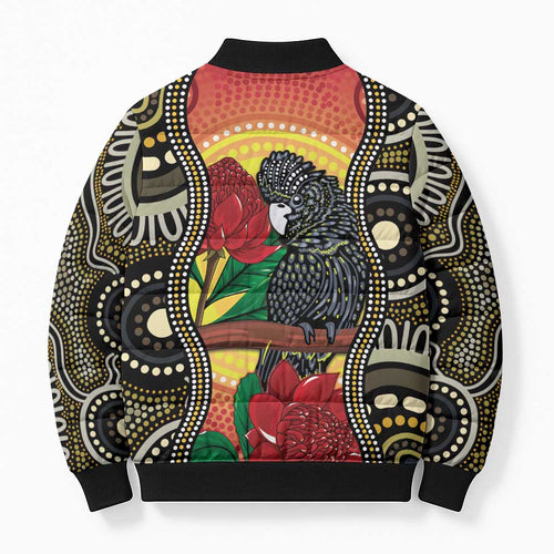 Waratah And Banksian Cockatoo Bomber Puffer Jacket Aboriginal Art - Aussie Hoodie