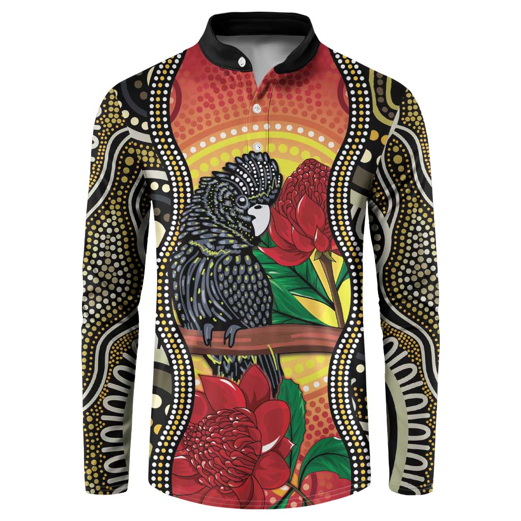 Waratah And Banksian Cockatoo Button Sweatshirt Aboriginal Art