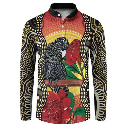Waratah And Banksian Cockatoo Button Sweatshirt Aboriginal Art