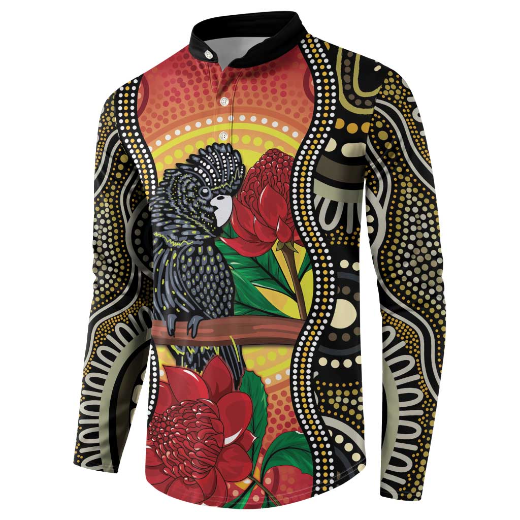 Waratah And Banksian Cockatoo Button Sweatshirt Aboriginal Art