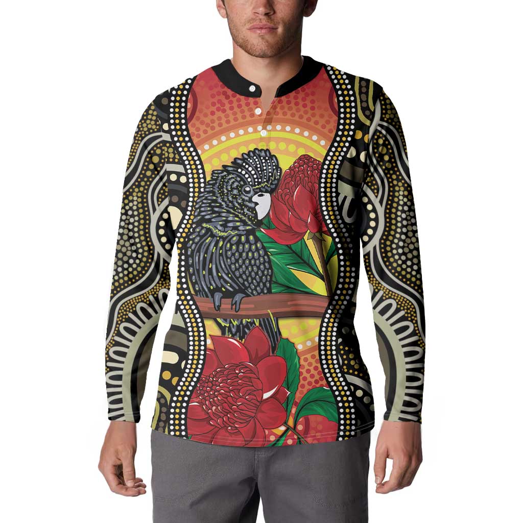 Waratah And Banksian Cockatoo Button Sweatshirt Aboriginal Art