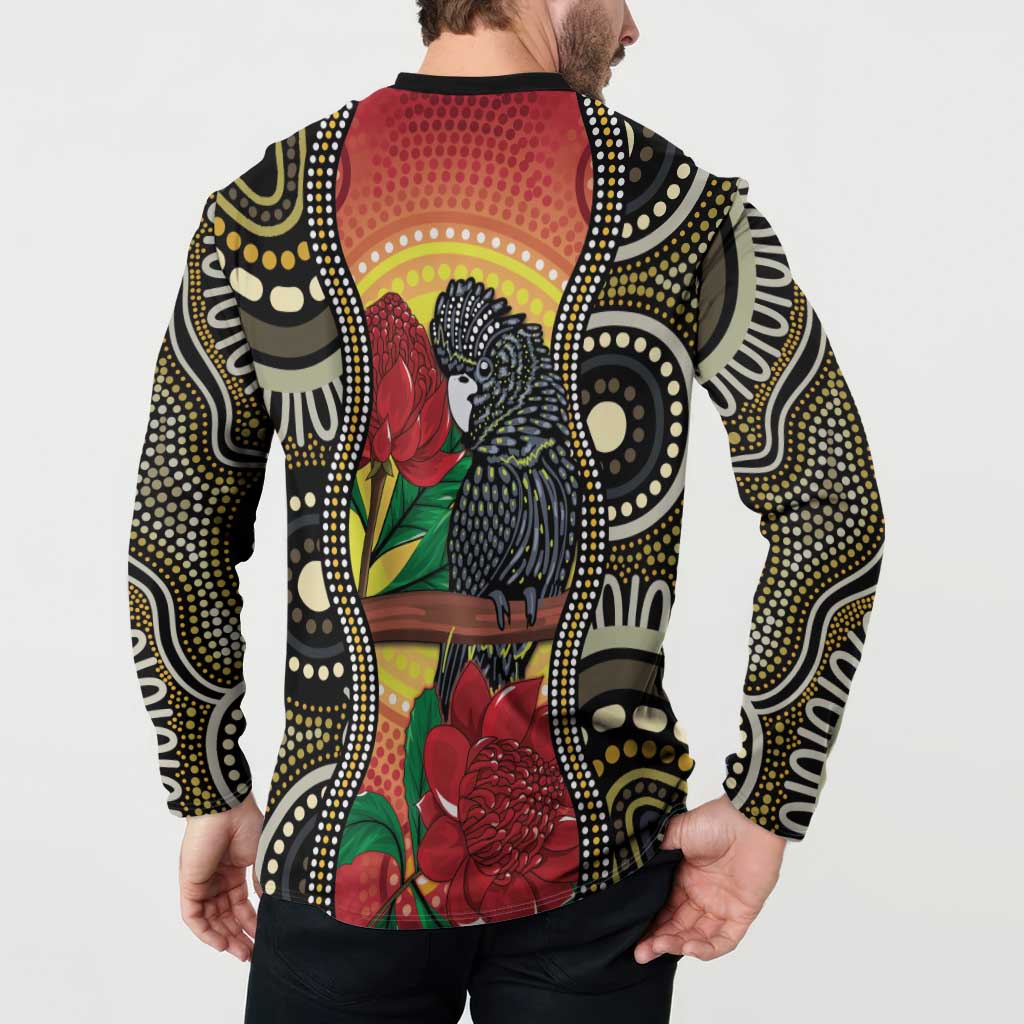 Waratah And Banksian Cockatoo Button Sweatshirt Aboriginal Art