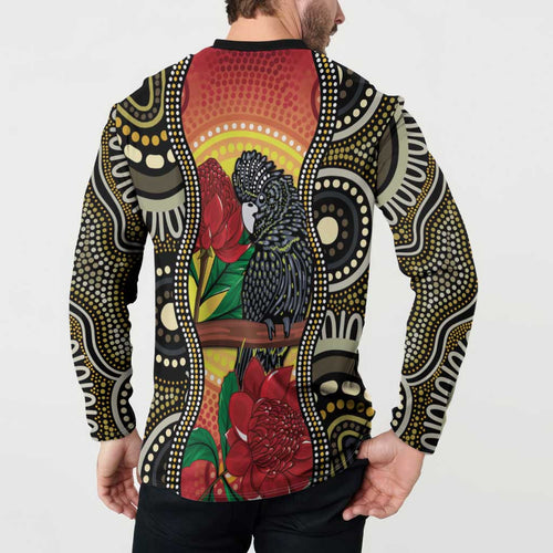 Waratah And Banksian Cockatoo Button Sweatshirt Aboriginal Art