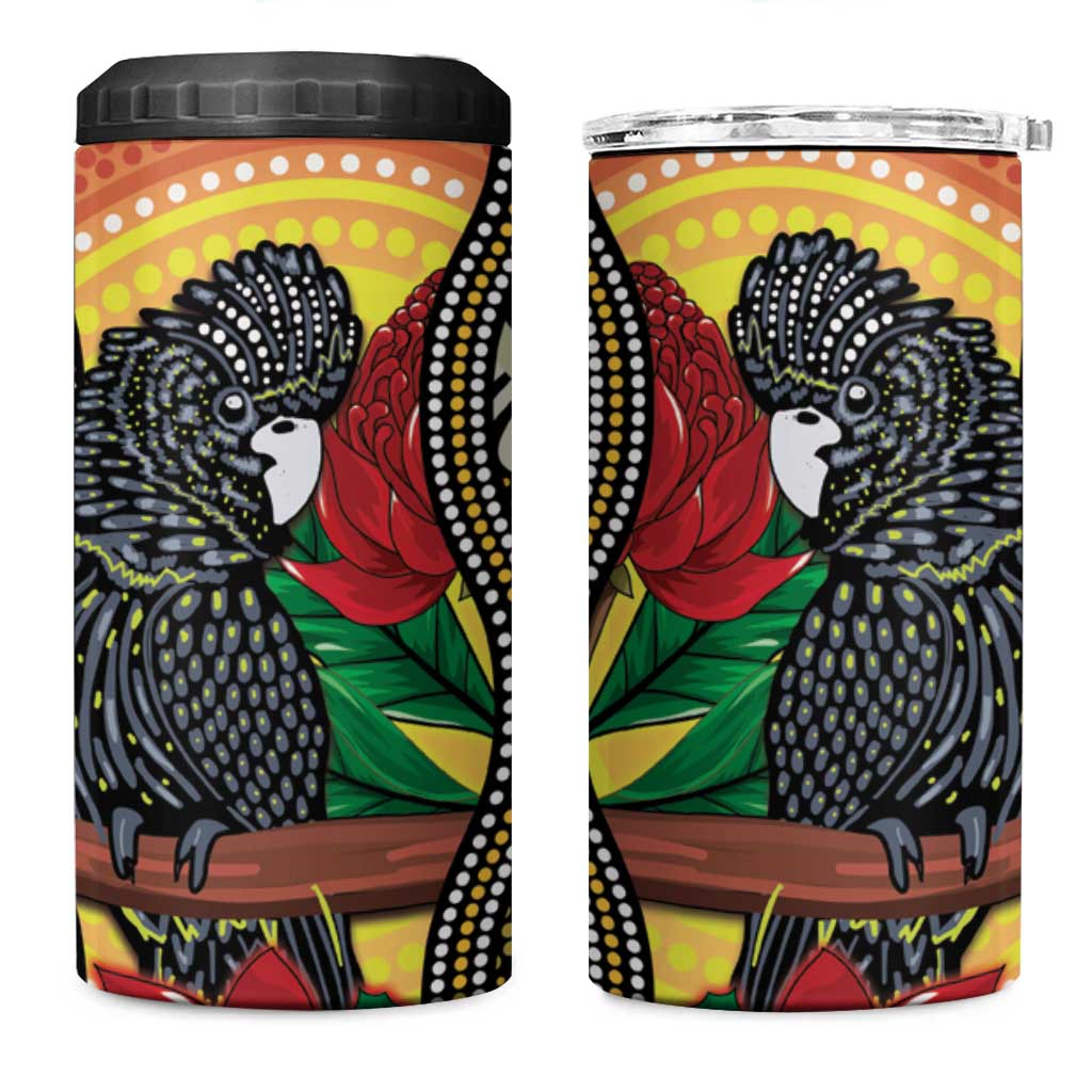Waratah And Banksian Cockatoo 4 in 1 Can Cooler Tumbler Aboriginal Art