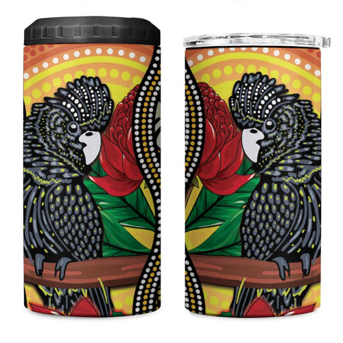 Waratah And Banksian Cockatoo 4 in 1 Can Cooler Tumbler Aboriginal Art