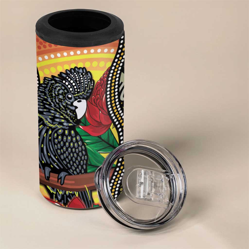 Waratah And Banksian Cockatoo 4 in 1 Can Cooler Tumbler Aboriginal Art