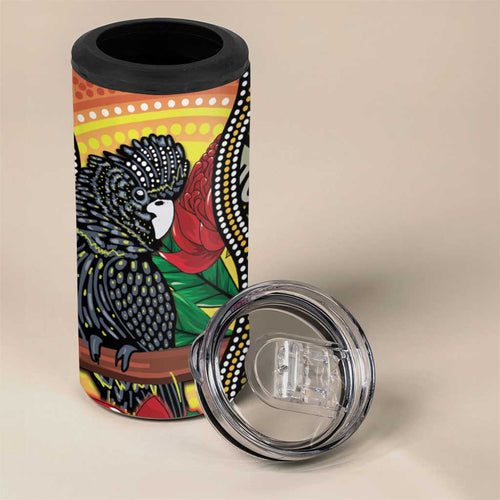 Waratah And Banksian Cockatoo 4 in 1 Can Cooler Tumbler Aboriginal Art