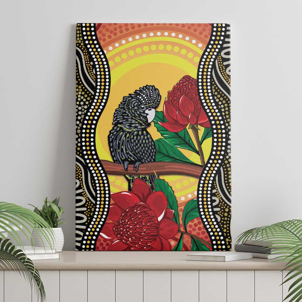 Waratah And Banksian Cockatoo Canvas Wall Art Aboriginal Art