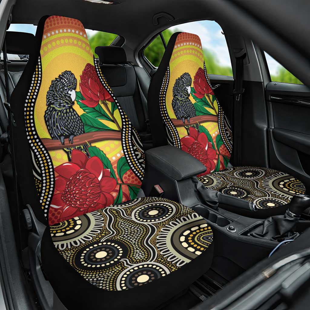 Waratah And Banksian Cockatoo Car Seat Cover Aboriginal Art