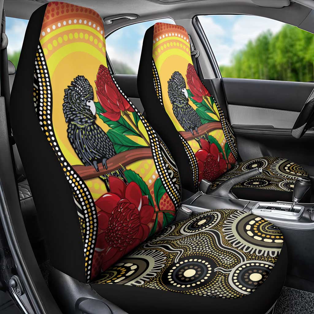 Waratah And Banksian Cockatoo Car Seat Cover Aboriginal Art