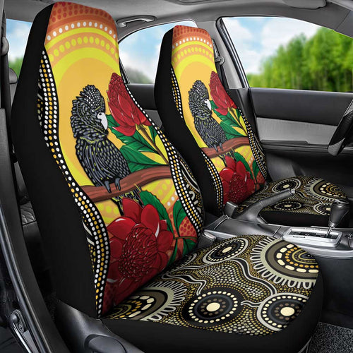 Waratah And Banksian Cockatoo Car Seat Cover Aboriginal Art