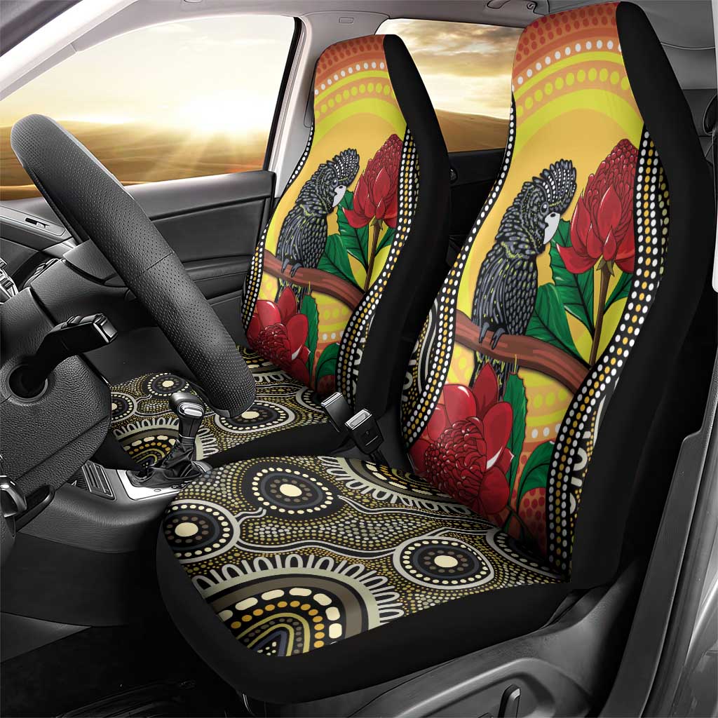 Waratah And Banksian Cockatoo Car Seat Cover Aboriginal Art