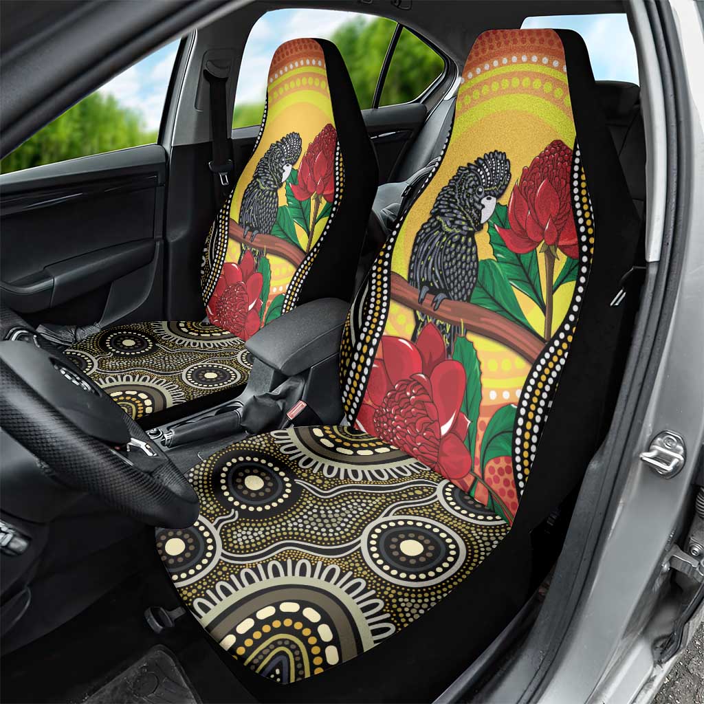 Waratah And Banksian Cockatoo Car Seat Cover Aboriginal Art