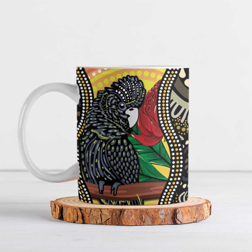 Waratah And Banksian Cockatoo Ceramic Mug Aboriginal Art - Aussie Hoodie