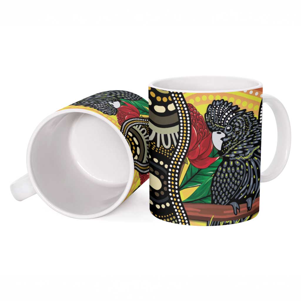 Waratah And Banksian Cockatoo Ceramic Mug Aboriginal Art - Aussie Hoodie