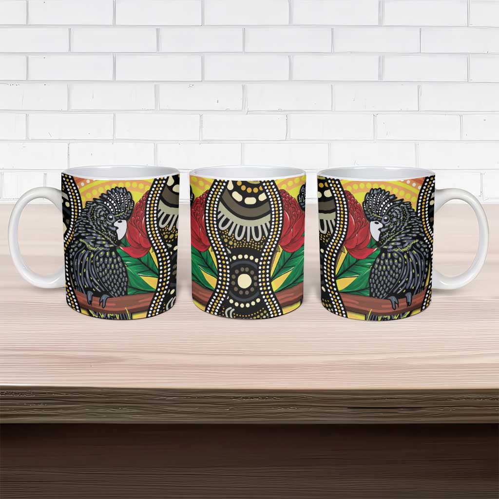 Waratah And Banksian Cockatoo Ceramic Mug Aboriginal Art - Aussie Hoodie