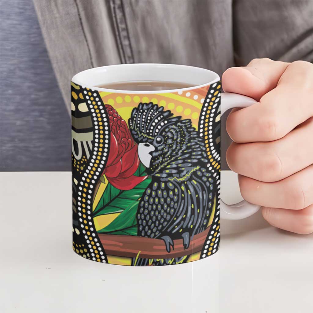 Waratah And Banksian Cockatoo Ceramic Mug Aboriginal Art - Aussie Hoodie