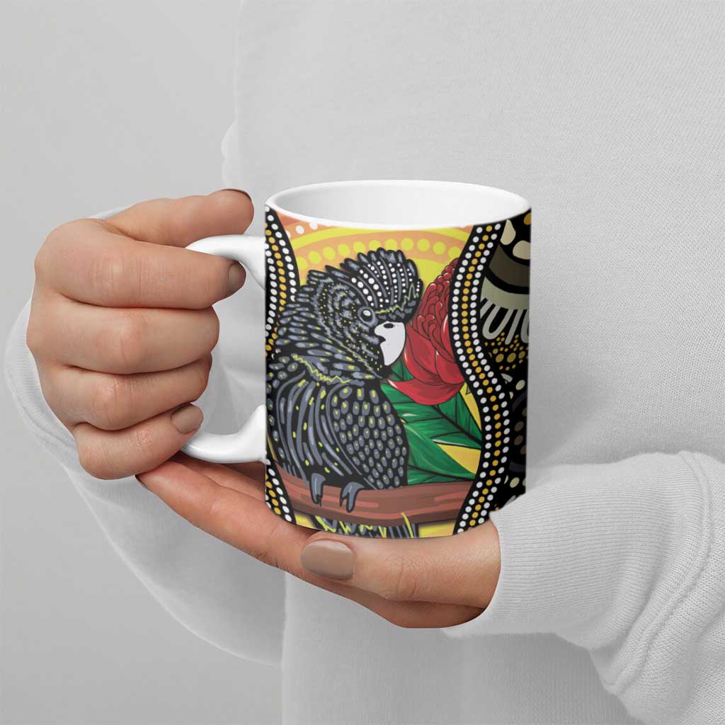 Waratah And Banksian Cockatoo Ceramic Mug Aboriginal Art - Aussie Hoodie