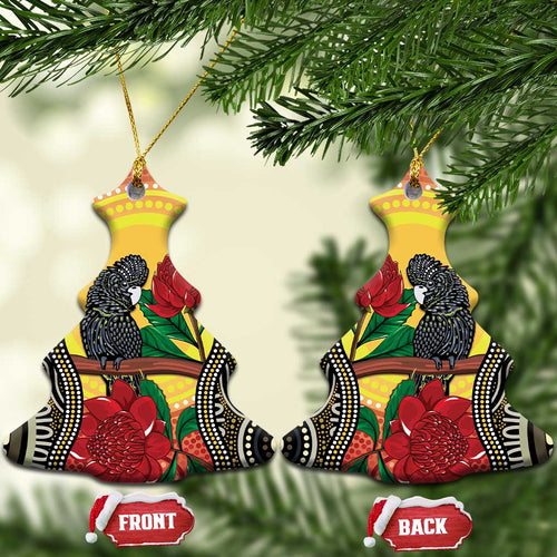 Waratah And Banksian Cockatoo Ceramic Ornament Aboriginal Art