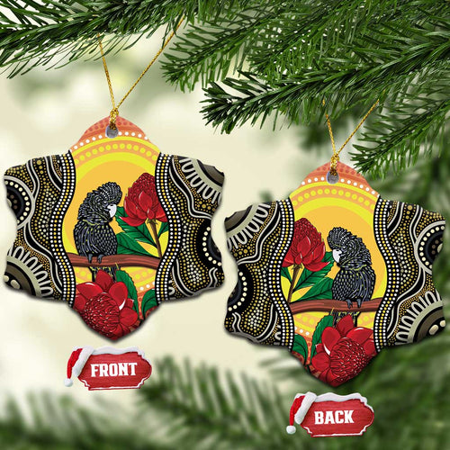 Waratah And Banksian Cockatoo Ceramic Ornament Aboriginal Art
