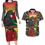 Waratah And Banksian Cockatoo Couples Matching Long Sleeve Bodycon Dress and Hawaiian Shirt Aboriginal Art