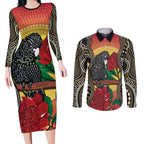 Waratah And Banksian Cockatoo Couples Matching Long Sleeve Bodycon Dress and Long Sleeve Button Shirt Aboriginal Art